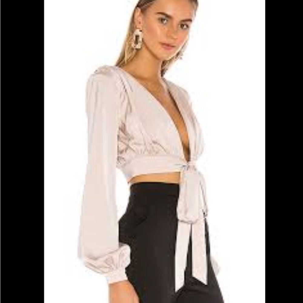 REVAMPED - long sleeve cropped satin tie front top